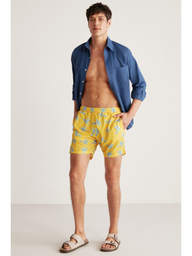 GRIMELANGE Isola Men's Lined 3-Pocket Yellow Sea Shorts with Water Repellent Fabric