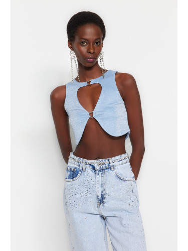 Trendyol Blue Crop Window/Cut Out Detailed Knitted Bustier with Accessories