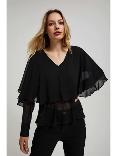 Marisse Black Ruffled V-Neck Shirt