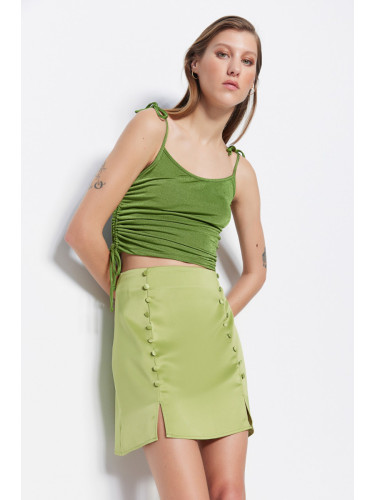 Trendyol Green Mini Satin Fabric Skirt With Button And Slit Detail