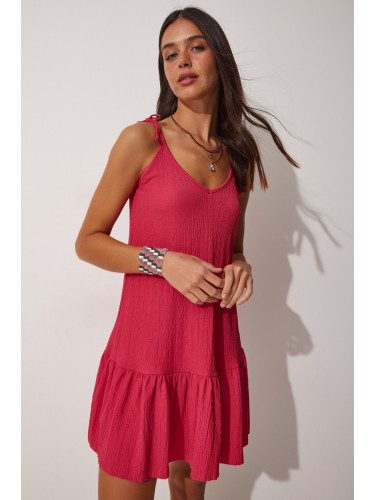 Happiness İstanbul Women's Dark Pink Tied Strap Summer Knitted Dress