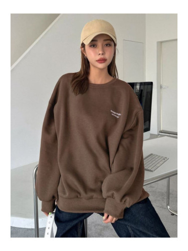Know Women's Brown Staggertly Printed Crewneck Sweatshirt