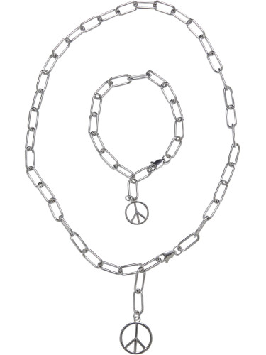 Y Chain Peace Necklace and Bracelet - Silver Color