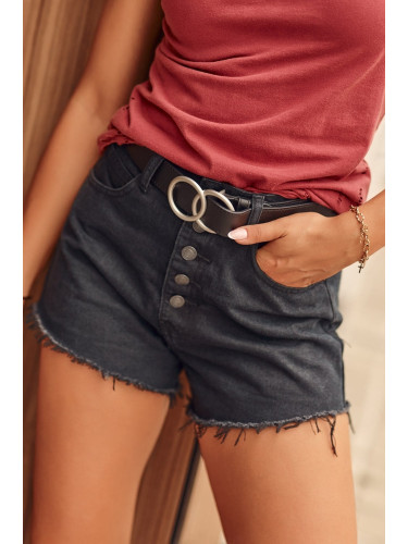 Black denim shorts with buttons