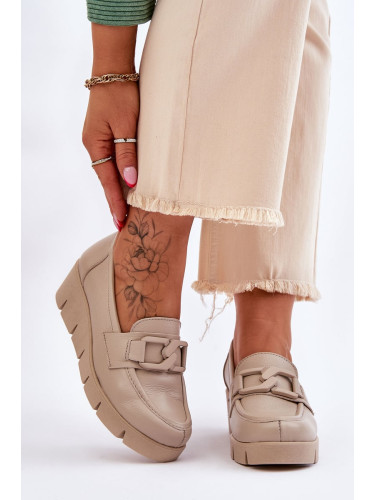 Leather Wedge Moccasins Beige Felicity