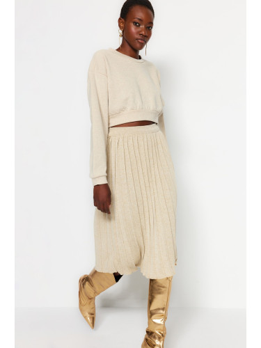 Trendyol Stone Midi Glitter Pleated Knit Skirt