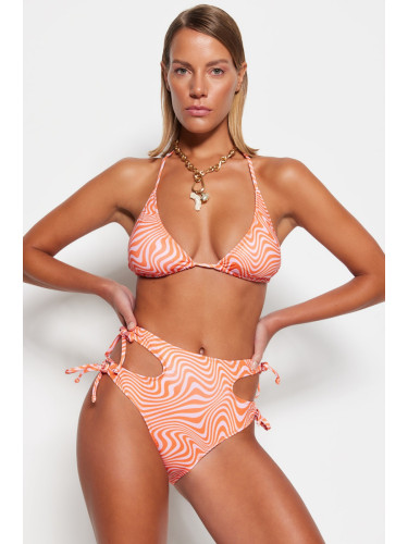 Trendyol абстрактен шарени изрязани навън/прозорец висока талия нормален крак бикини дъното