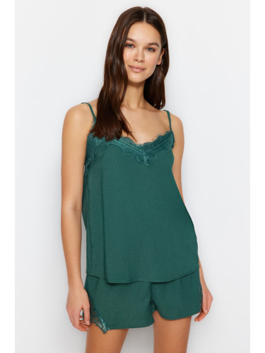 Trendyol Green Ruched Rope Strap Viscose Woven Pajama Set