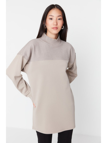 Trendyol Mink Oversize Knitted Color Block Sweatshirt Tunic