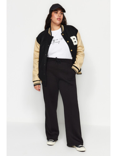Trendyol Curve Black Wide Leg Thick Polar Fleece Knitted Plus Size Sweatpants