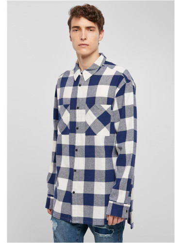 Long oversized checkered shirt navy blue/cream