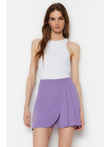 Trendyol Lilac Pleat Detailed Crepe Knitted Shorts Skirt