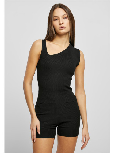 Women's rib knit asymmetrical top black