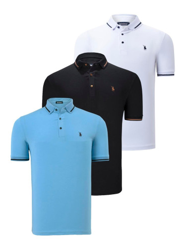 TRIPLE SET T8586 DEWBERRY MEN'S T-SHIRT-BLACK-WHITE-LIGHT BLUE