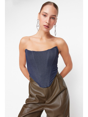 Trendyol Blue Denim-Look Knitted Bustier