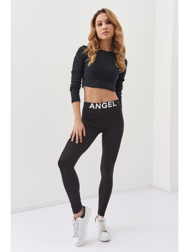 Black cotton leggings with inscription at the waist