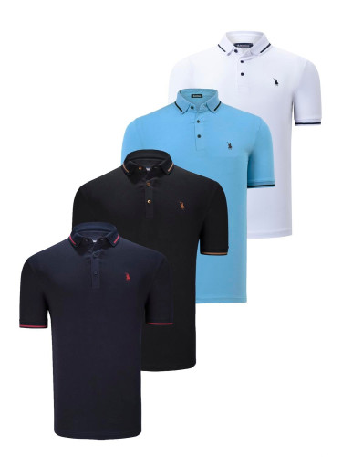 QUADRUPLE SET T8586 DEWBERRY MEN'S T-SHIRT-BLACK-WHITE-NAVY-LIGHT BLUE