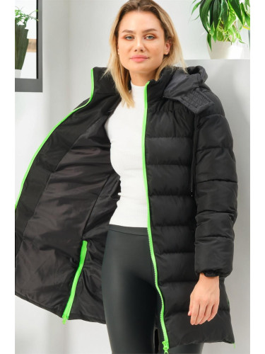 Z6780 DEWBERRY ДАМСКО ПАЛТО-ЧЕРНО-ЗЕЛЕНО