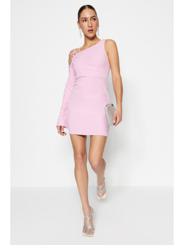 Trendyol розова вталена тъкана вечерна рокля