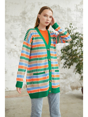 InStyle Rana Patterned Knitwear Cardigan - Green