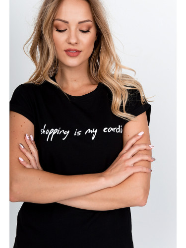 Women's T-shirt with the inscription "Shopping is my cardio" - black,