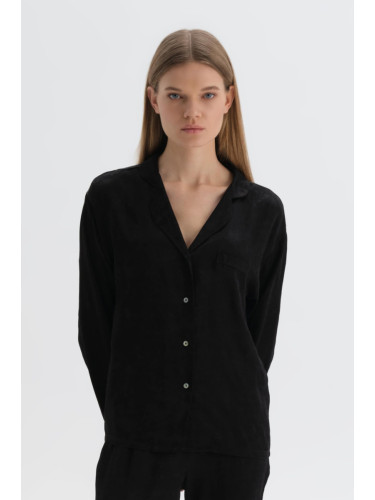 Dagi Black Shirt Collar Viscose Pajama Top