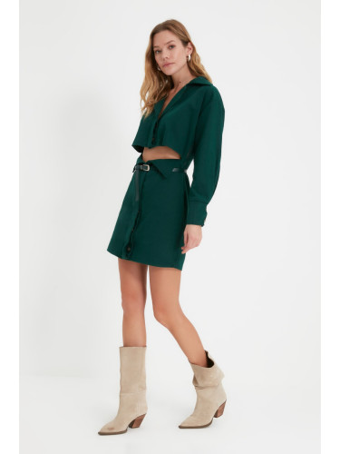 Trendyol Green Belted Cut Out Detailed Woven Dress