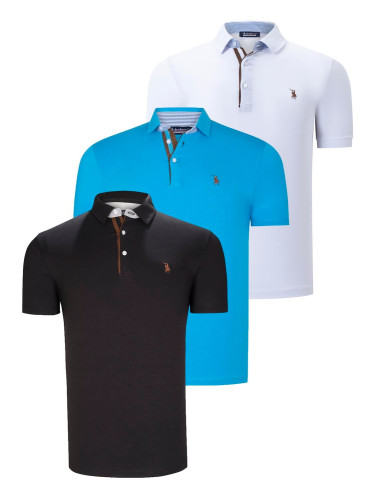 TRIPLE SET T8582 DEWBERRY MENS T-SHIRT-BLACK-WHITE-DARK TURQUOISE