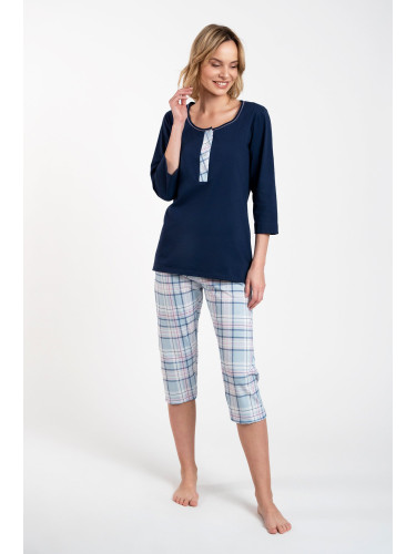 Allison women's pyjamas 3/4 sleeve, 3/4 legs - navy blue/print