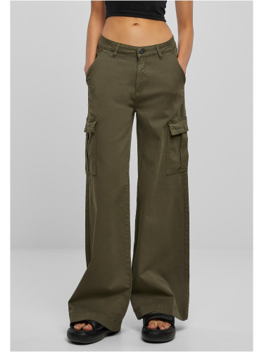 Women's high-waisted and wide-waisted twill trousers Cargo Olive