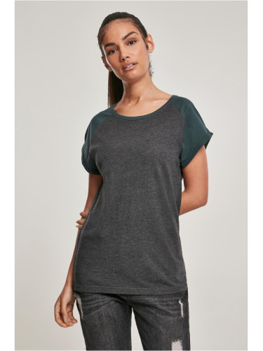 Women's raglan T-shirt with contrasting charcoal/bottlegreen