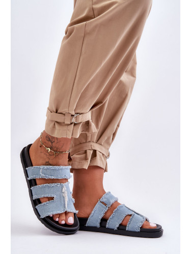 Boto Дамски чехли от материал с цип и син ламироз