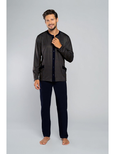 Men's pyjamas Joachim long sleeves, long trousers - rosette print/navy blue