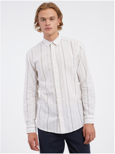 Men's cream striped shirt with linen ONLY & SONS Caiden