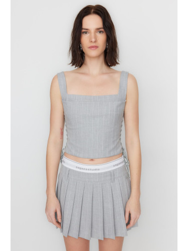 Trendyol X Sagaza Studio Gray Striped Tie Detailed Blouse