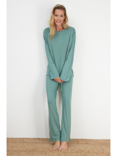 Trendyol Mint Slit Detailed T-shirt-Pants and Knitted Pajamas Set