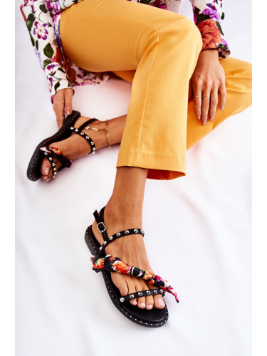 Дамски сандали с орнаменти, черни, Матаро