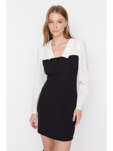 Trendyol черна яка подробни тъкани рокля