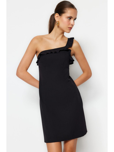 Trendyol черно монтирани мини тъкани къдрици детайл тъкани рокля