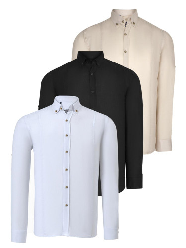 TRIPLE SET G721 DEWBERRY MEN'S SHIRT-BLACK-WHITE-BEIGE