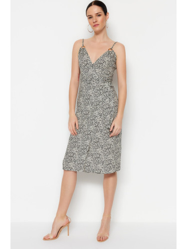 Trendyol екрю двойно гърди Midi тъкани леопард шарени тъкани рокля