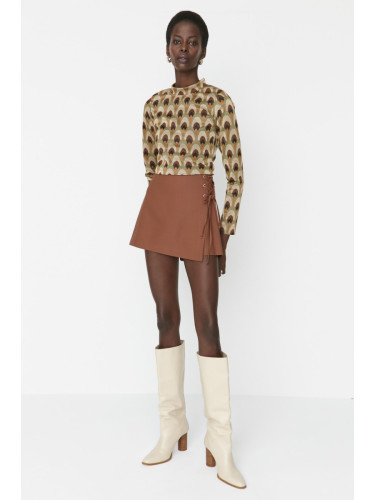 Trendyol Brown Lace and Eyelet Detail Woven Shorts Skirt