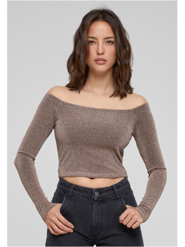 Women's Off Shoulder Glitter Long Sleeve Gold