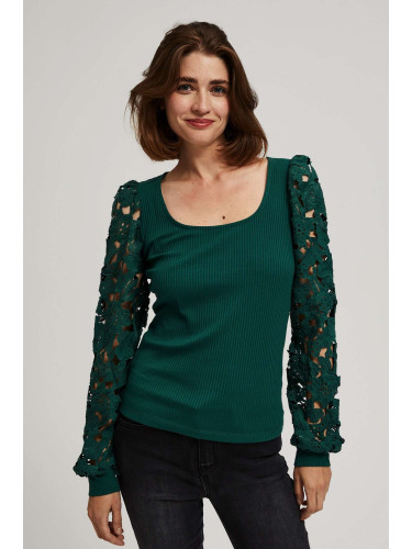 Marisse Emerald Blouse With Lace Sleeves