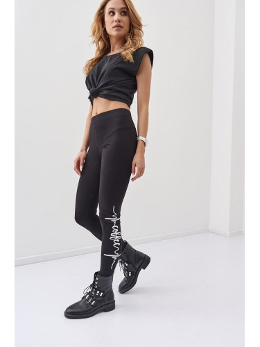 Fashionable black sports leggings with inscriptions