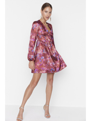 Trendyol многоцветна вечерна рокля в сатен с банел детайл