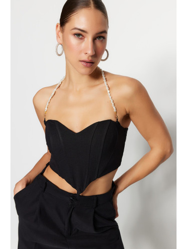 Trendyol Black Crop Accessory Woven Bustier