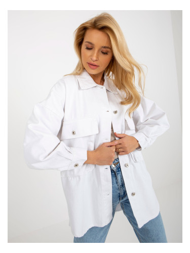 White oversize denim shirt with pockets