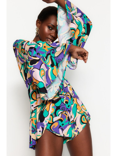 Trendyol Abstract Pattern Woven Stripe Accessorized Blouse, Short Set