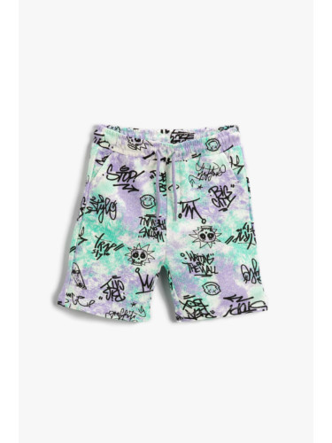 Koton Graffiti Printed Cotton Shorts with Tie Waist
